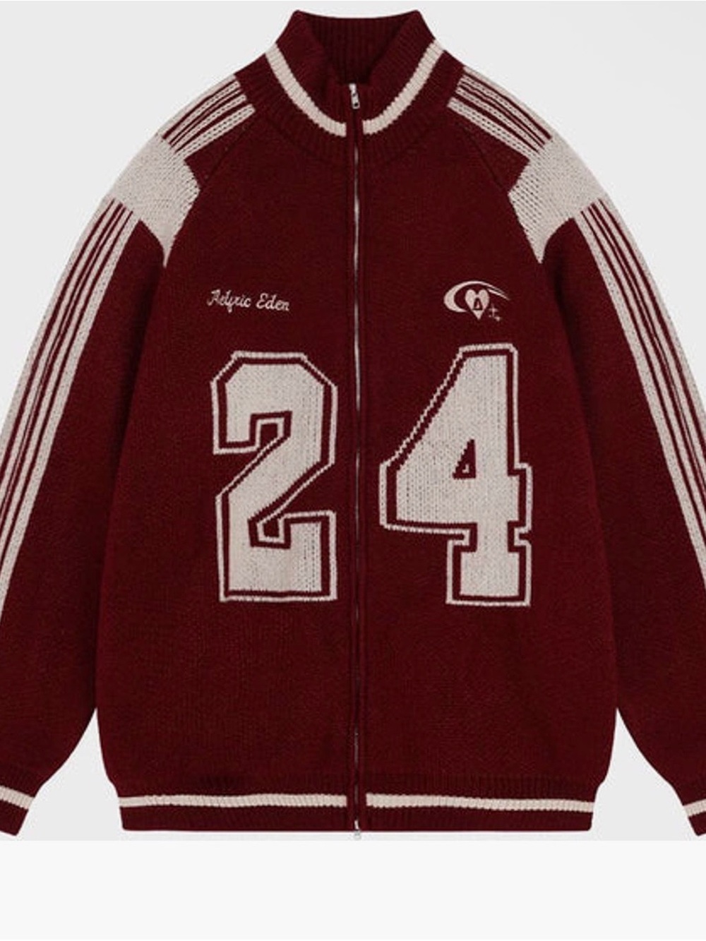 Aelfric Eden jacquard zip cardigan varsity 24 Sweater Jacket Burgundy football